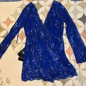 Bebe blue sequin romper